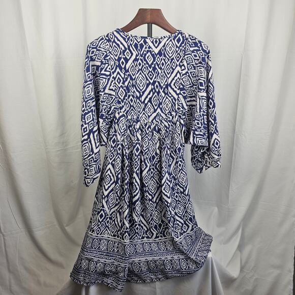 Beachlunchlounge Viscose Ikat Tunic Dress Navy White M Made in India Boho NWOT - Picture 3 of 4